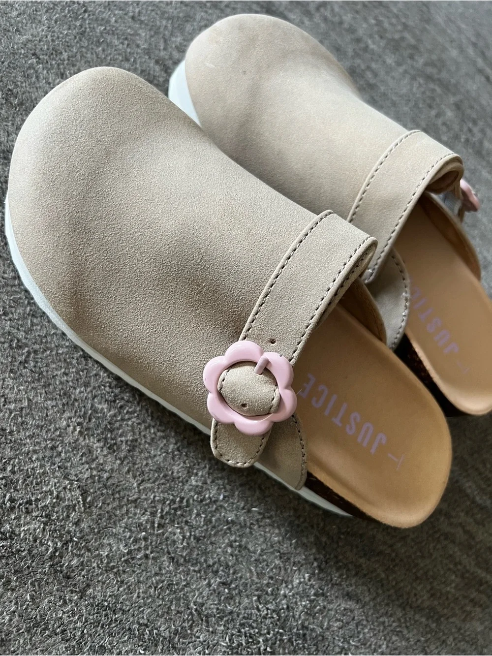 Justice Clog Shoes Girls Size 1 Beige Flower Buckle Slip On Platform Mules